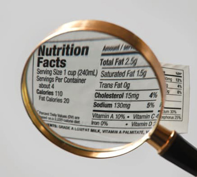 Nutrition label through a magnifying glass