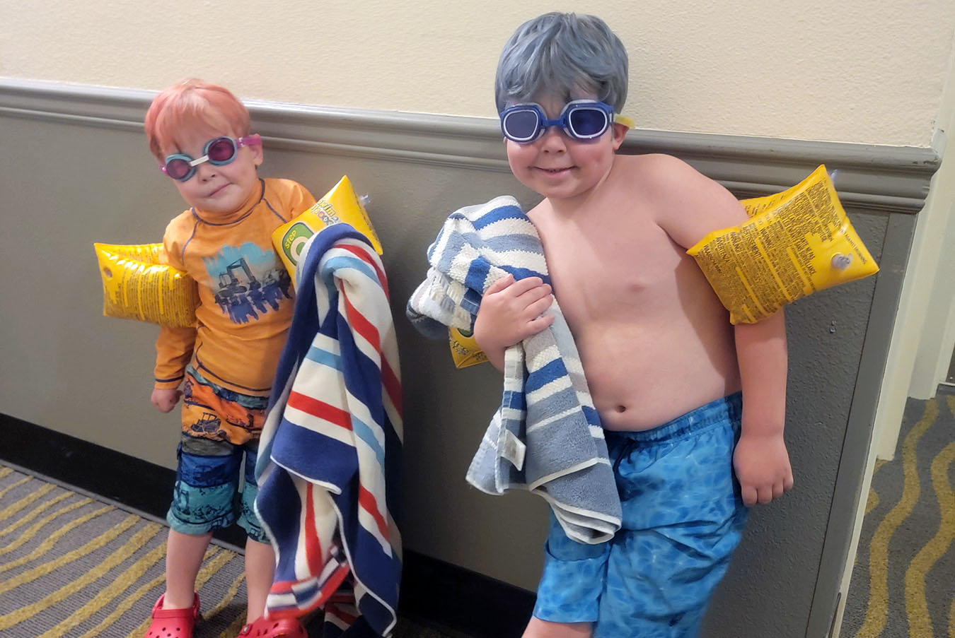 Two boys in swim gear