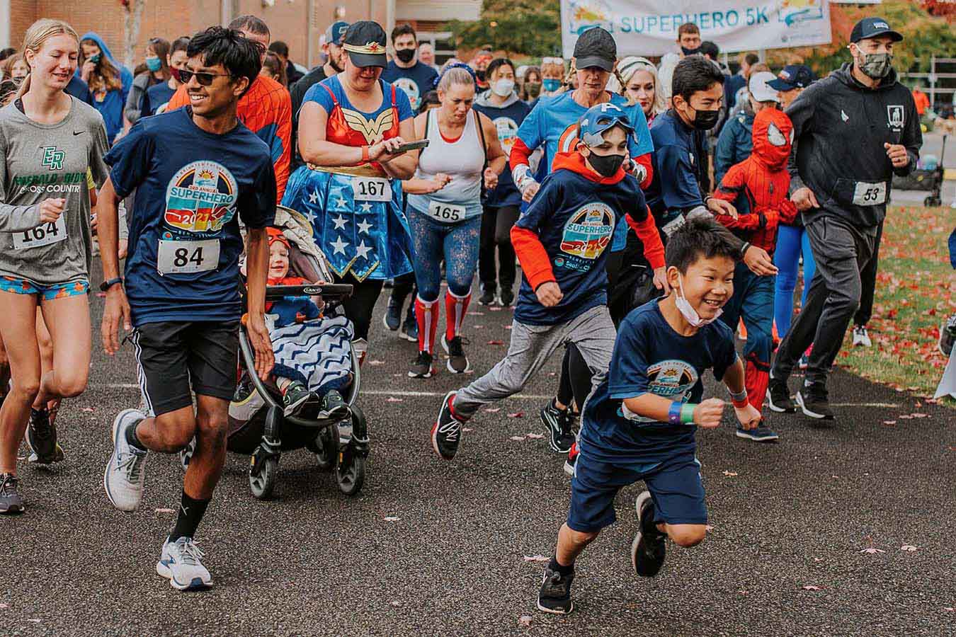 People participate in a fun run.