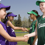 girls shaking hands before a game