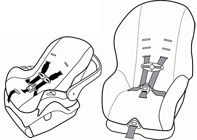 Illustrations of infant carrier and convertible carseats