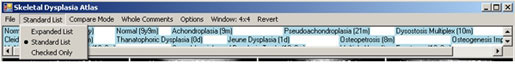 Skeletal Dysplasia Atlas case list selection menu