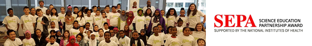 Group photo of students, left, and SEPA logo, right